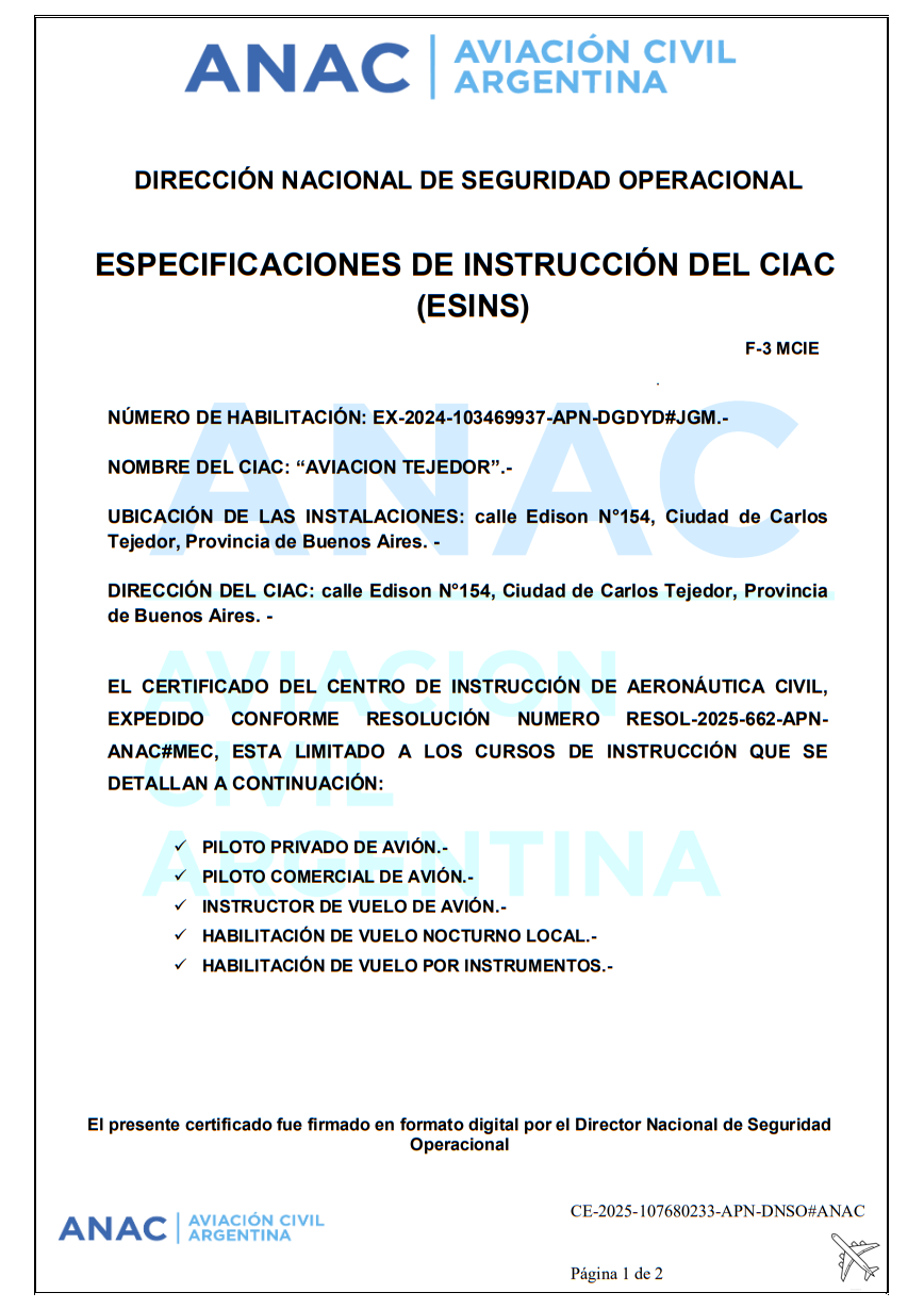 Aviación Tejedor - Professional Flight Training